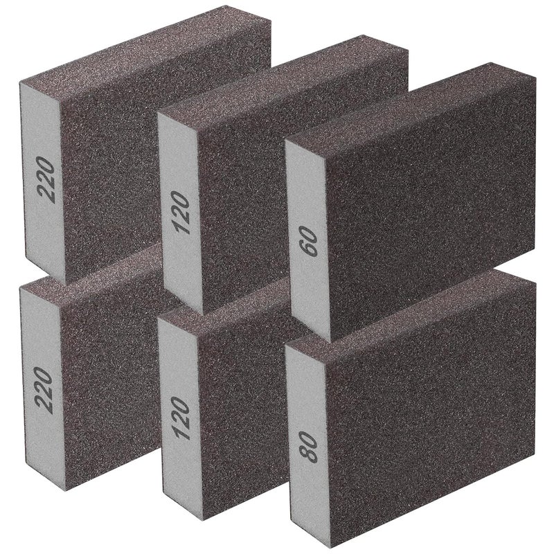 Eoppen 6Pcs Sanding Sponge 60 80 120 220 Coarse Medium Fine Grit Sanding Block Washable and Reusable for Wood, Metal, Wall Polish - Image 1